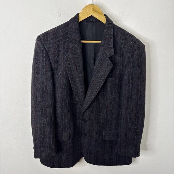 Harris Tweed Men 42S Short Wool Black Purple Blazer Sports Coat Scottish